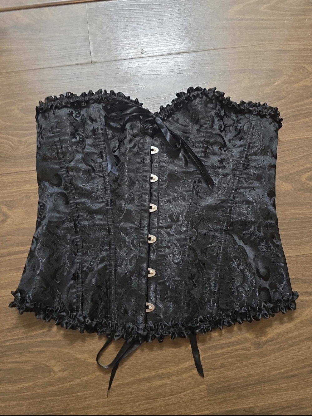 Black Satin Brocade Strapless Corset Top